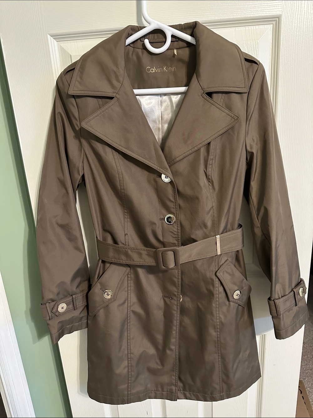 Calvin Klein Women's Taupe Belted Trench Coat